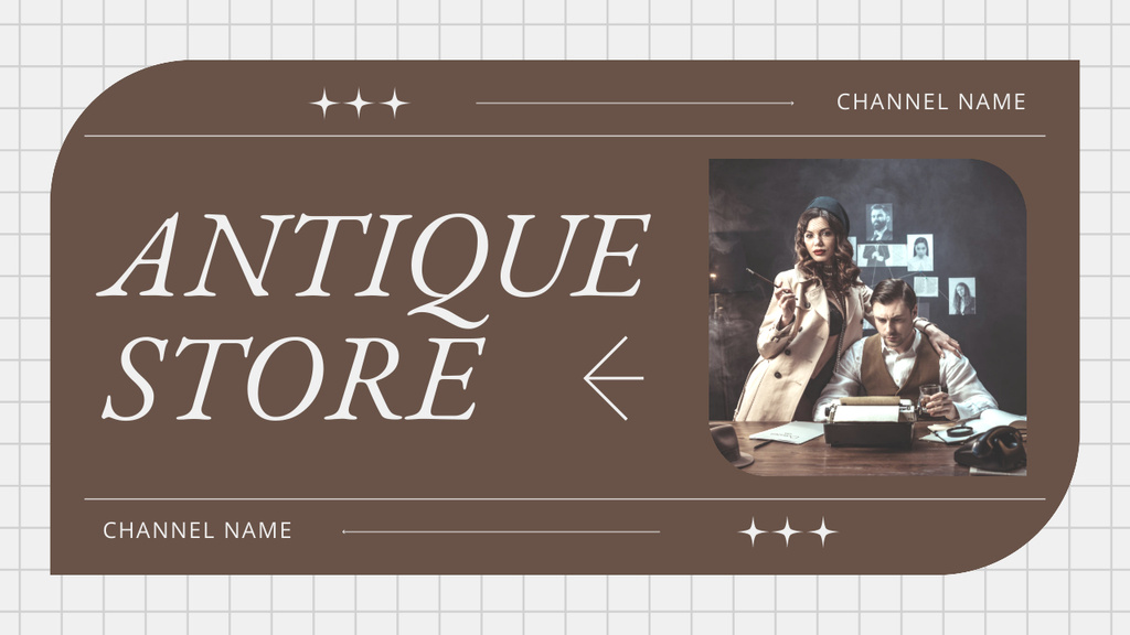Ontwerpsjabloon van Youtube Thumbnail van Antique Store With Rare Outfits And Old Typewriter