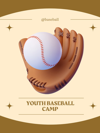 Plantilla de diseño de Guante y pelota de béisbol de cuero para anuncio de campamento de béisbol juvenil Poster US 