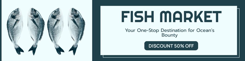 Fish Market Ad with Offer of Fish from Ocean Twitter Design Template