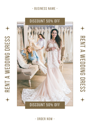 Modèle de visuel Belle mariée essayant une robe dans une boutique de mariée - Poster