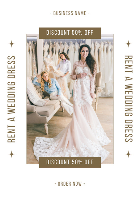 Beautiful Bride Trying on Dress in Bridal Boutique Poster tervezősablon