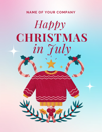 Engaging Christmas In July Greeting With Sweater Flyer 8.5x11in Design Template