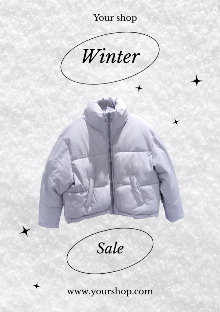 Designvorlage Winter Sale of Stylish Down Jackets für Postcard A5 Vertical