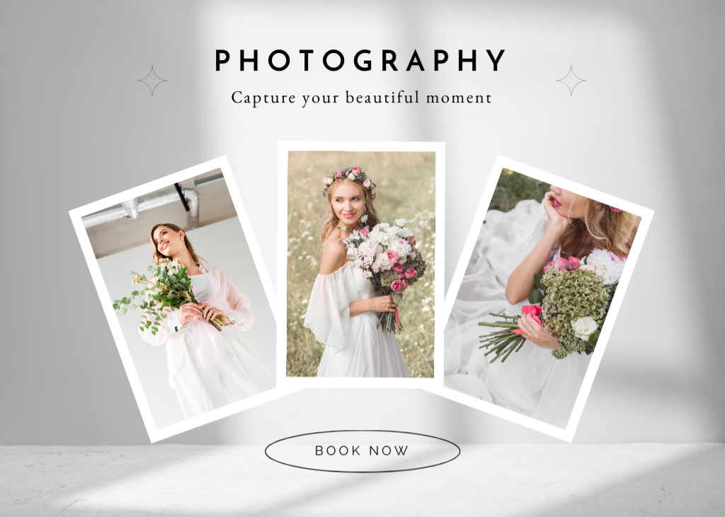 Modèle de visuel Wedding Photographer Services with Cute Young Bride - Postcard 5x7in