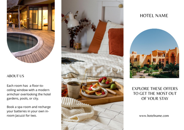 Luxury Hotel Ad with Cozy Room Brochure Din Large Z-fold – шаблон для дизайну