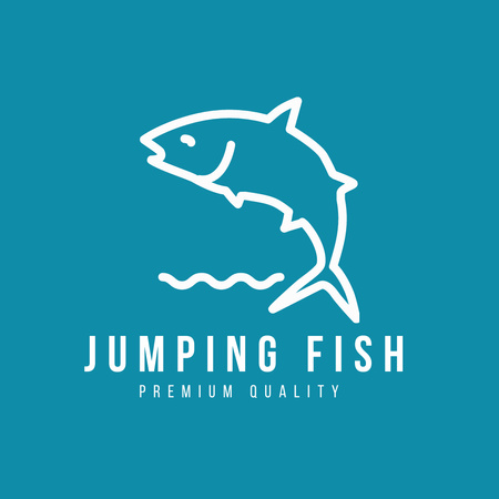 Fish Shop Ad with Illustration in Blue Logo 1080x1080px Modelo de Design