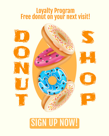 Plantilla de diseño de Anuncio de tienda de donuts con varios donuts en amarillo Instagram Post Vertical 