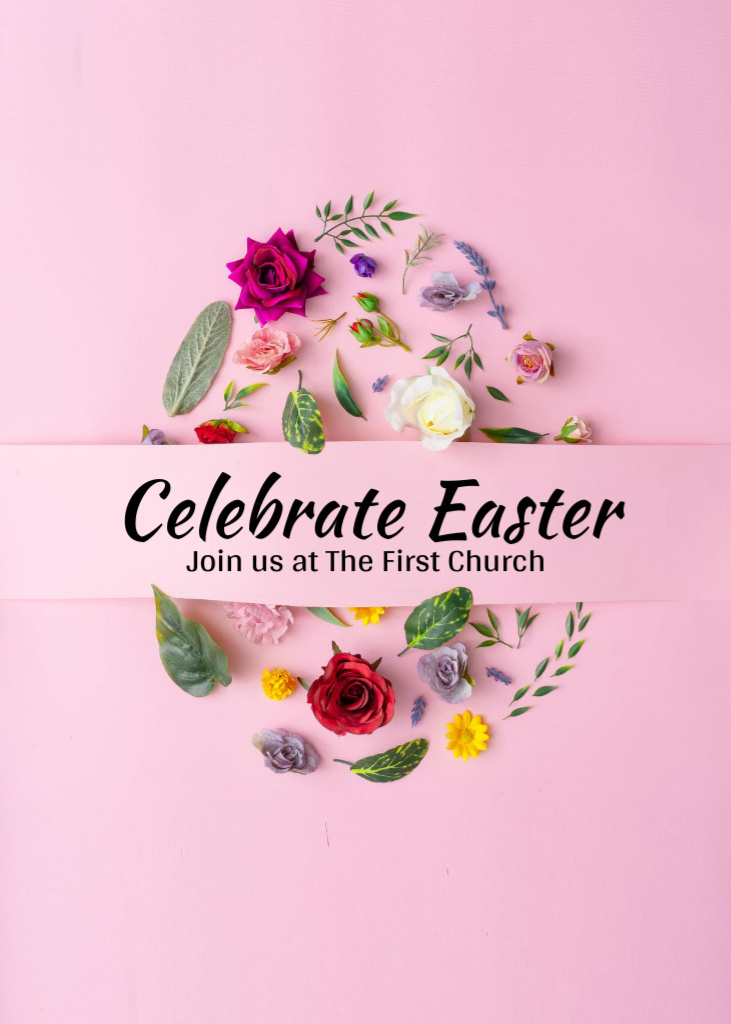 Easter Holiday Celebration with Floral Egg Flayer Modelo de Design