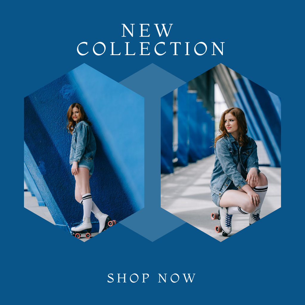 Designvorlage New Clothes Collection with Woman in Blue für Instagram