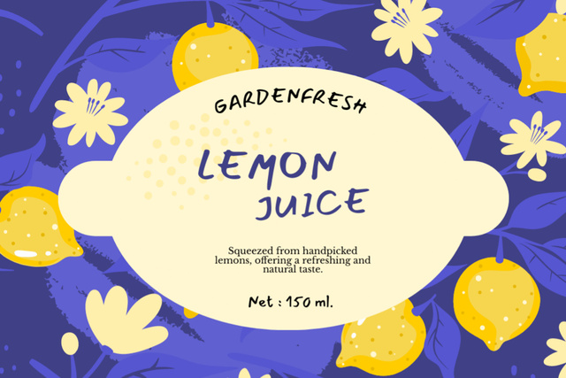 Plantilla de diseño de Yellow and Purple Illustrated Tag for Lemon Juice Label 