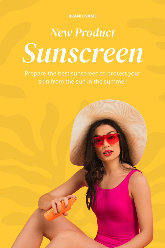 Sunscreens Discount Ad on Yellow Pinterest Šablona návrhu