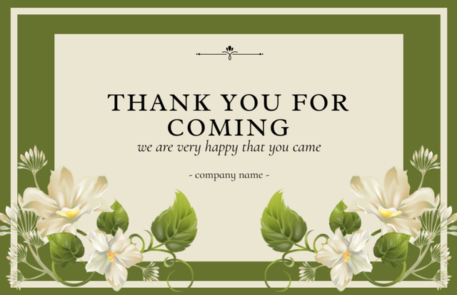Thank You For Coming Message with Flowers on Green Thank You Card 5.5x8.5inデザインテンプレート