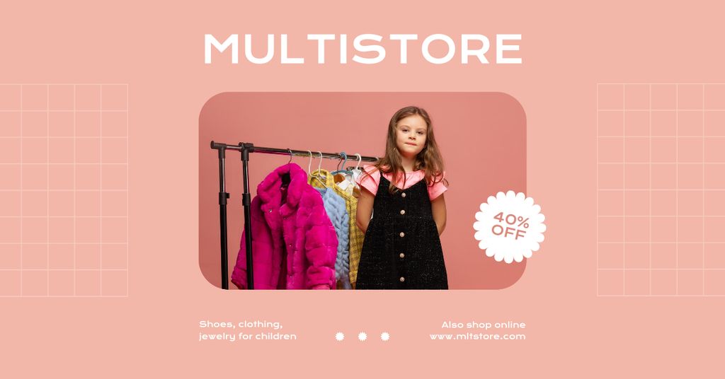 Designvorlage Discount on Fashion Clothes for Little Girls für Facebook AD
