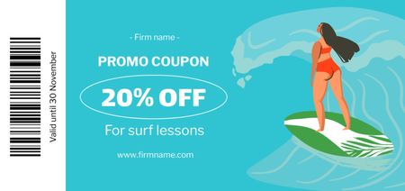 Platilla de diseño Surfing Lessons Offer with Illustration of Woman on Surfboard Coupon Din Large