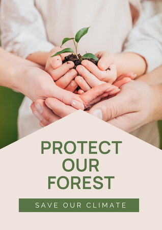 Plantilla de diseño de Climate Change Awareness with Plant in Hands Poster A3 