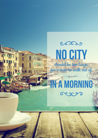 Cup of Coffee on City View Postcard 5x7in Vertical Design Template