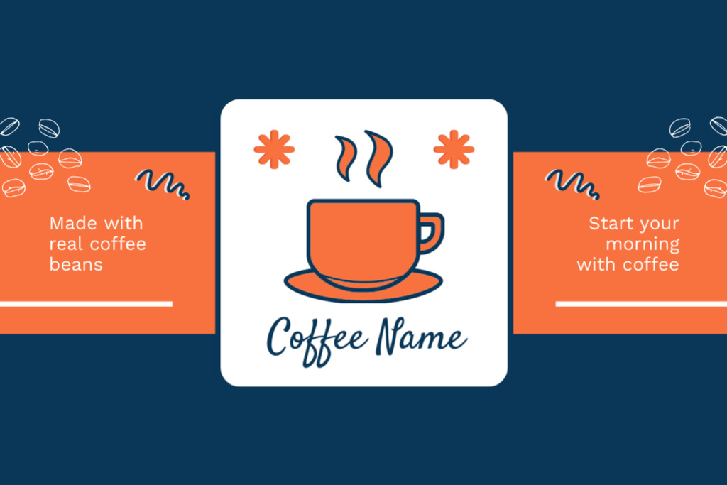 Designvorlage Authentic Coffee In Cup Offer In Blue für Label