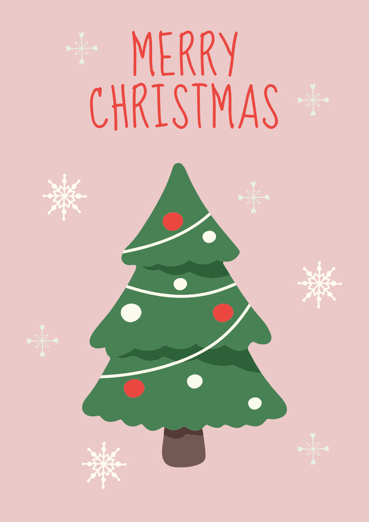 Merry Christmas Greetings with Cute Cartoon Christmas Tree Poster A3 Šablona návrhu