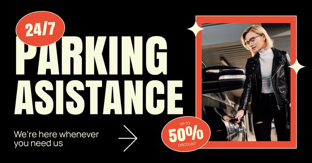 Discount on 24/7 Parking Assistant Facebook AD Design Template