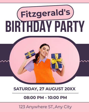 Plantilla de diseño de Invitación fiesta de cumpleaños en púrpura Instagram Post Vertical 