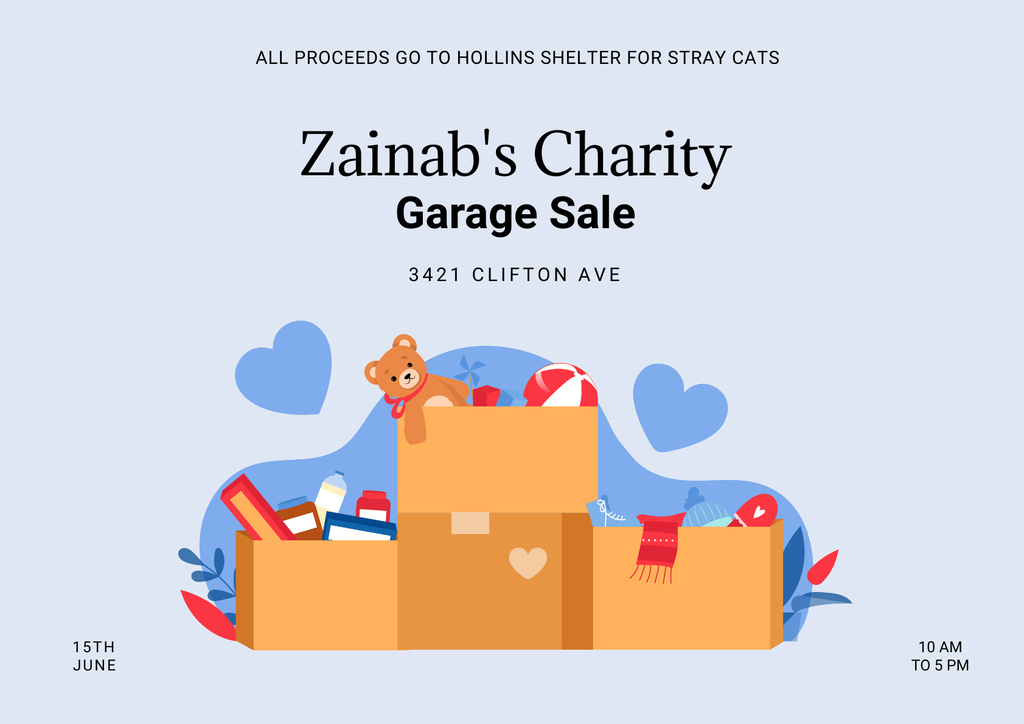 Charity Garage Sale Ad with Boxes Poster A2 Horizontal Design Template