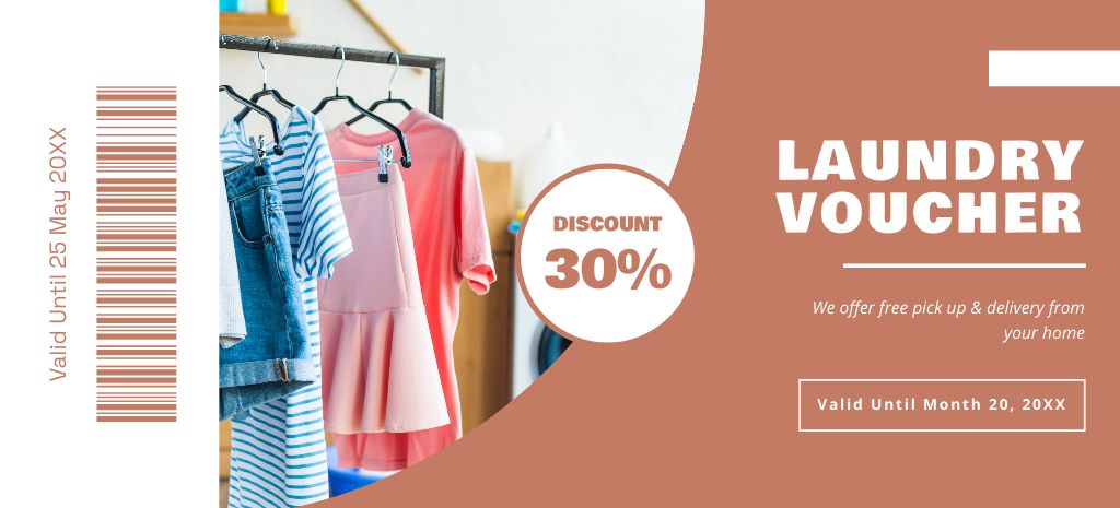 Laundry Voucher with Discount and Barcode Coupon 3.75x8.25in Design Template