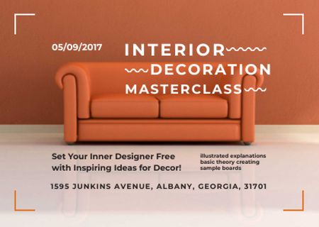 Modèle de visuel Interior decoration masterclass with Orange Sofa - Postcard
