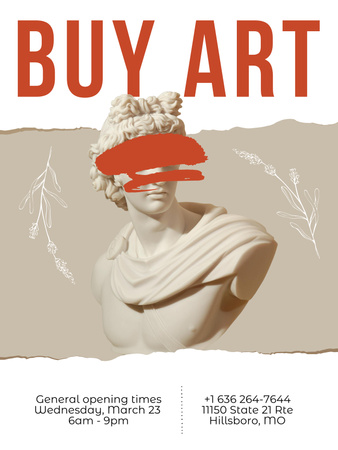 Modèle de visuel Annonce d'un marchand de beaux-arts avec une belle statue en marbre - Poster US
