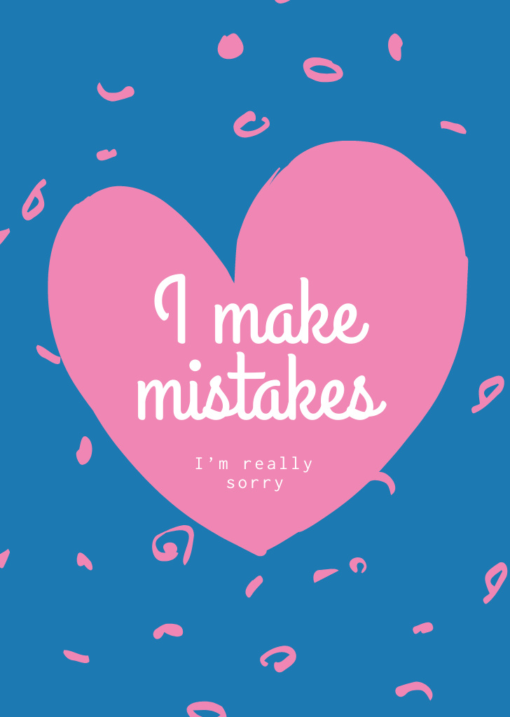 Cute Apology Phrase With Pink Heart Postcard A6 Vertical Design Template