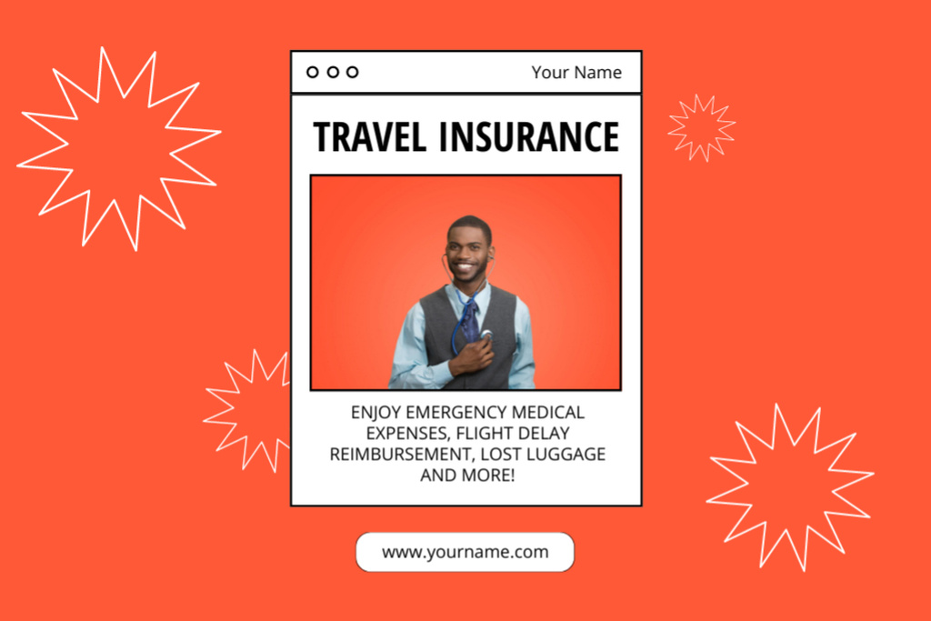 Travel Insurance Proposition Ad on Orange Flyer 4x6in Horizontal Tasarım Şablonu