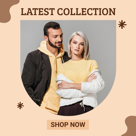 Template di design New Collection Sale Announcement with Stylish Woman and Man Instagram