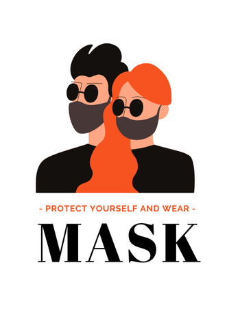 Template di design coppia in maschere mediche durante la quarantena T-Shirt