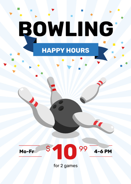 Bowling Club Happy Hours Offer Flayer Modelo de Design
