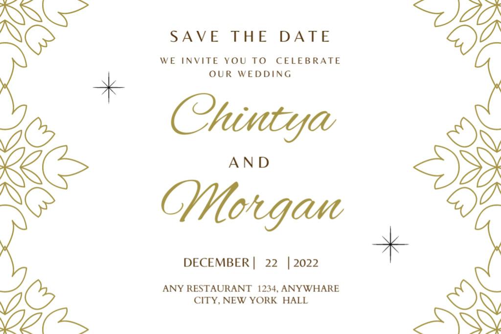 Wedding Invitation with Elegant Classic Ornament Postcard 4x6in Design Template