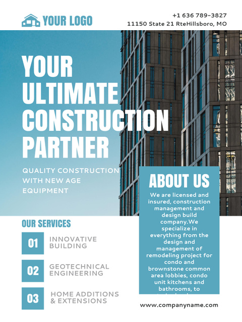 Building Services Offer on Blue Poster US Πρότυπο σχεδίασης