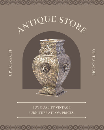 Chic Vase Offer With Discounts In Antique Shop Instagram Post Vertical Design Template