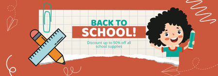 Platilla de diseño Discount School Supplies with Cartoon Boy and Pencil Tumblr