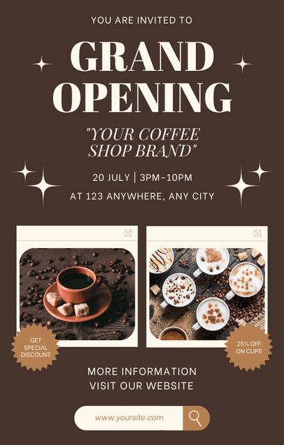 Grand Opening of Coffee Shop Invitation 4.6x7.2in Modelo de Design