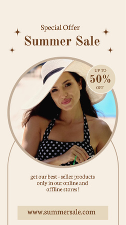 Designvorlage Summer Sale Ad with Stylish Woman in Hat für Instagram Story