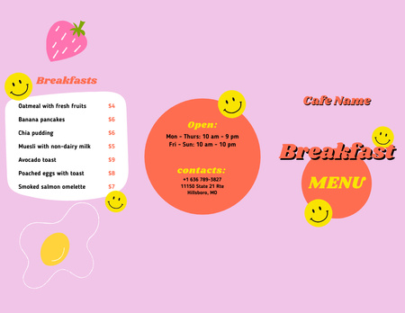 Bright Breakfast Menu Announcement Menu 11x8.5in Tri-Fold Design Template