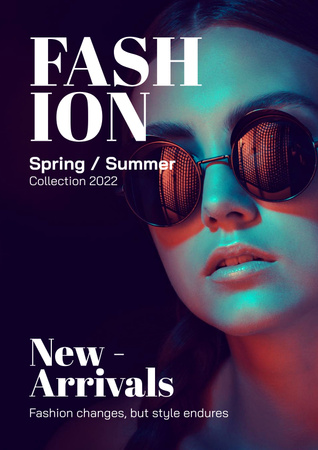 Fashion Ad with Stylish Girl in Sunglasses Poster Tasarım Şablonu