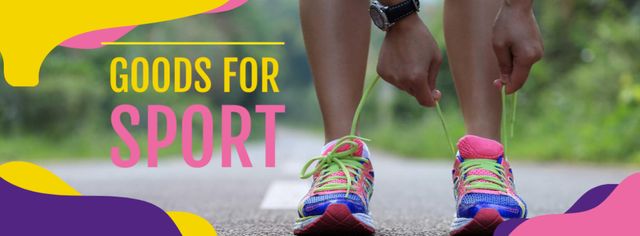 Template di design Sport Goods Offer with Woman tying Shoelaces Facebook cover