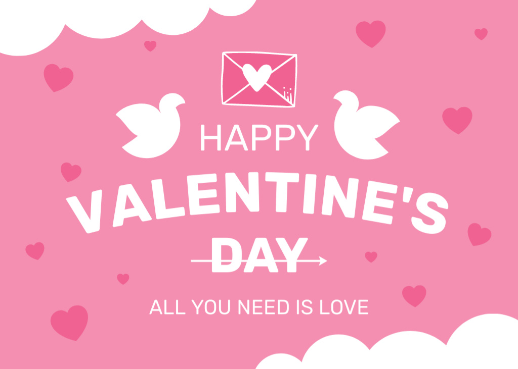 Valentine's Day Greeting With Doves And Quote Postcard 5x7in – шаблон для дизайну