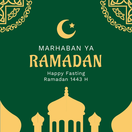 Designvorlage ramadan-gruß mit moschee-halbmond und stern für Instagram