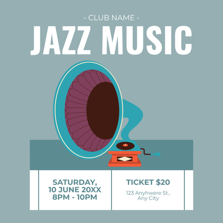 Soulful Jazz Music Event Announcement With Instruments Instagram Design Template
