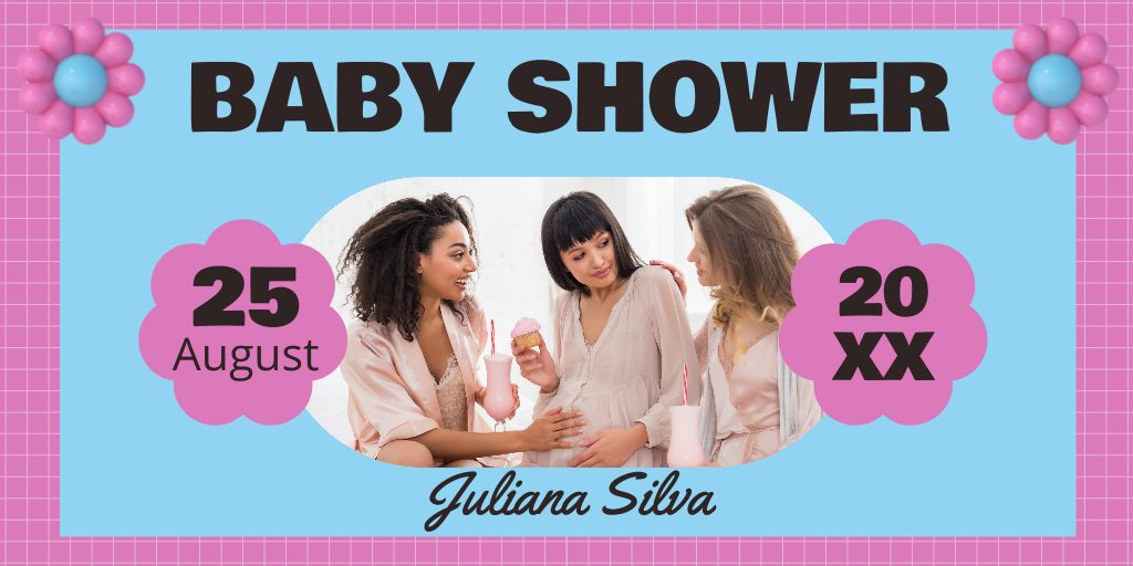 Baby Shower Party Ad on Blue and Pink Twitter Design Template