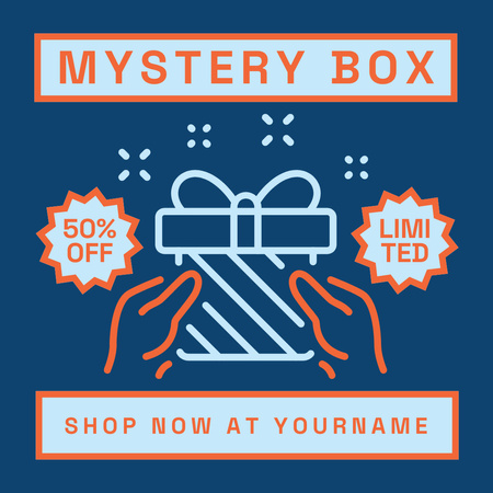 Mystery gift box illustrated blue Instagram Design Template
