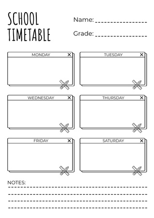 School Timetable with Space for Notes Schedule Planner Design Template
