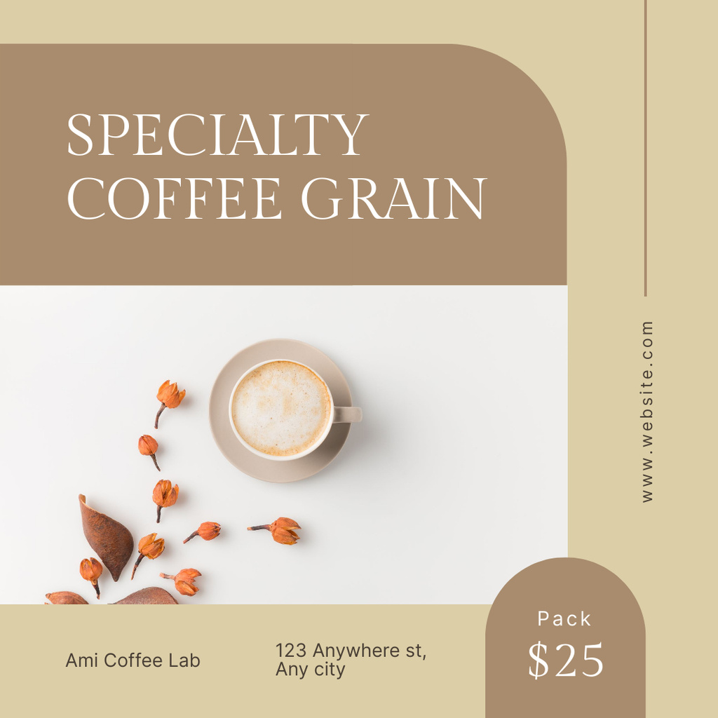 Ontwerpsjabloon van Instagram van Specialty Coffee Latte Ad in Beige