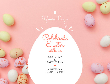 Platilla de diseño Easter Holiday Celebration Announcement With Eggs Invitation 13.9x10.7cm Horizontal